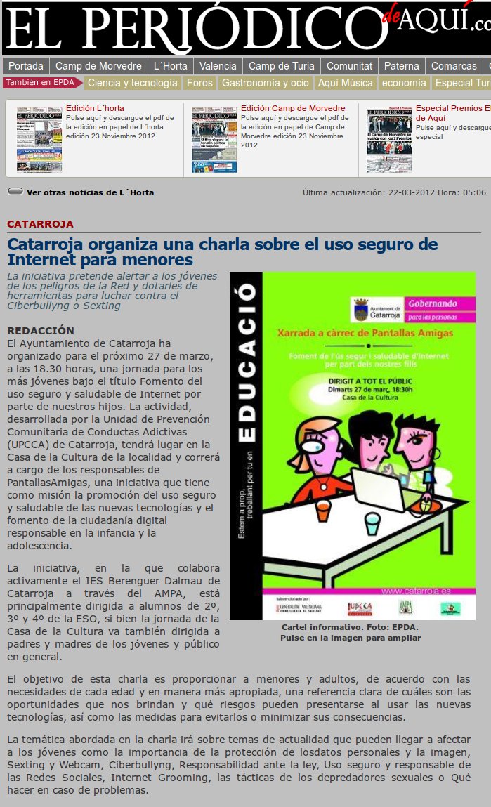 Catarroja organiza una charla sobre el uso seguro de Internet para menores